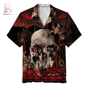 Tropical Hawaiian shirt with vibrant floral patterns and relaxed summer fit Slayer South of Heaven Album Hawaiian Shirt 1