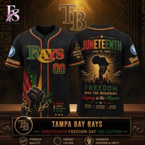 Trendy fashion product featuring premium fabric and contemporary streetwear style Tampa Bay Rays Juneteenth Celebration Baseball Jersey 1
