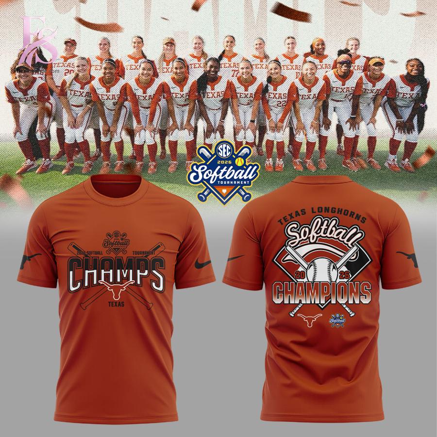 Stylish display of Texas Longhorns 2026 SEC Softball Tournament Champions Locker Room Shirt 1 with clean details and trendy look.