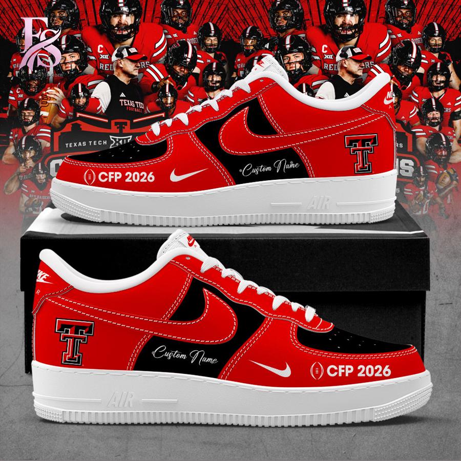 Stylish display of Texas Tech Red Raiders 2026 CFP custom Air Force Shoes 1 with clean details and trendy look.