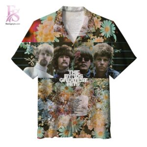 The Byrds The Byrds Greatest Hits Album Hawaiian Shirt 1 showcasing a bold all-over album-inspired print
