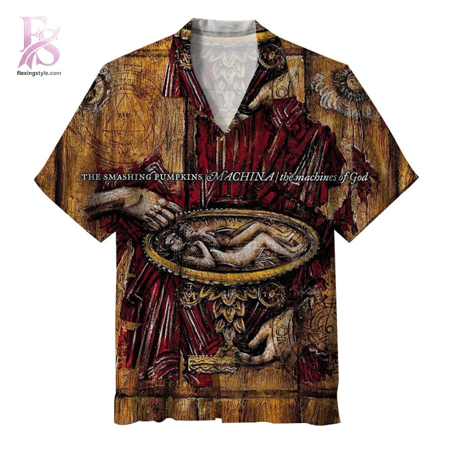 Casual Hawaiian shirt featuring colorful island inspired artwork and short sleeves The Smashing Pumpkins The Machines of God Hawaiian Shirt 1