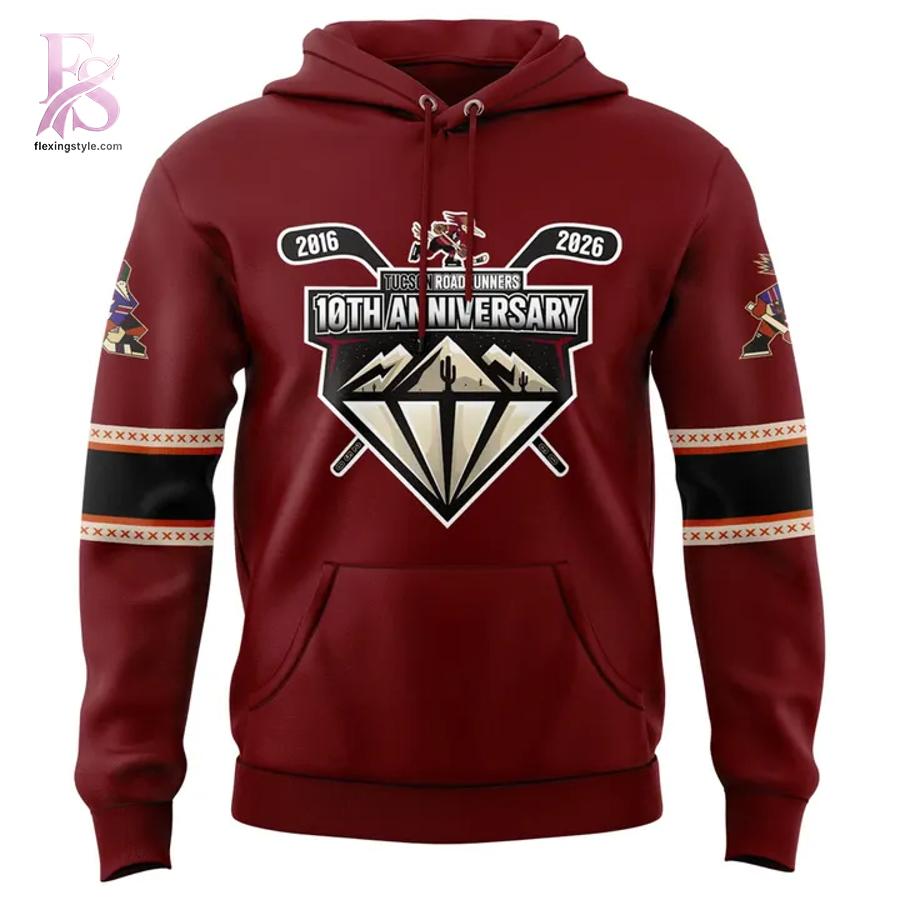 Stylish display of Tucson Roadrunners 10th Anniversary Hoodie 2 with clean details and trendy look.