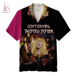 Twisted Sister Hawaiian Shirt 1 showcasing a bold all-over album-inspired print