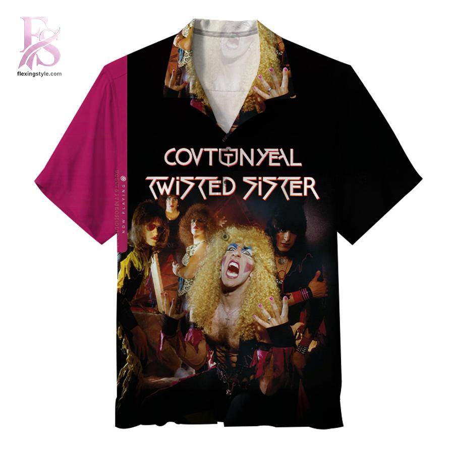 Twisted Sister Hawaiian Shirt 1 showcasing a bold all-over album-inspired print