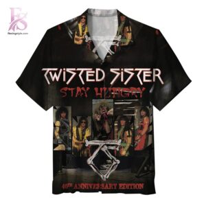 Twisted Sister Stay Hungry Album Hawaiian Shirt 1 showcasing a bold all-over album-inspired print