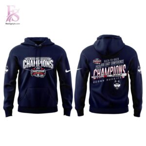 Stylish display of UConn Huskies Softball BACK TO BACK TOURNAMENT CHAMPIONS Hoodie 2 with clean details and trendy look.