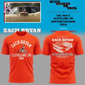 Stylish Zach Bryan x Cleveland Browns With Heaven On Tour Huntington Bank Field 2026 T Shirt 1 designed for everyday comfort and casual fashion.