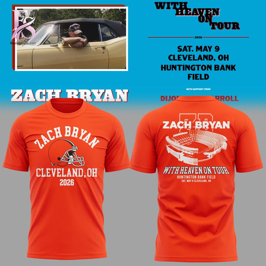Stylish Zach Bryan x Cleveland Browns With Heaven On Tour Huntington Bank Field 2026 T Shirt 1 designed for everyday comfort and casual fashion.