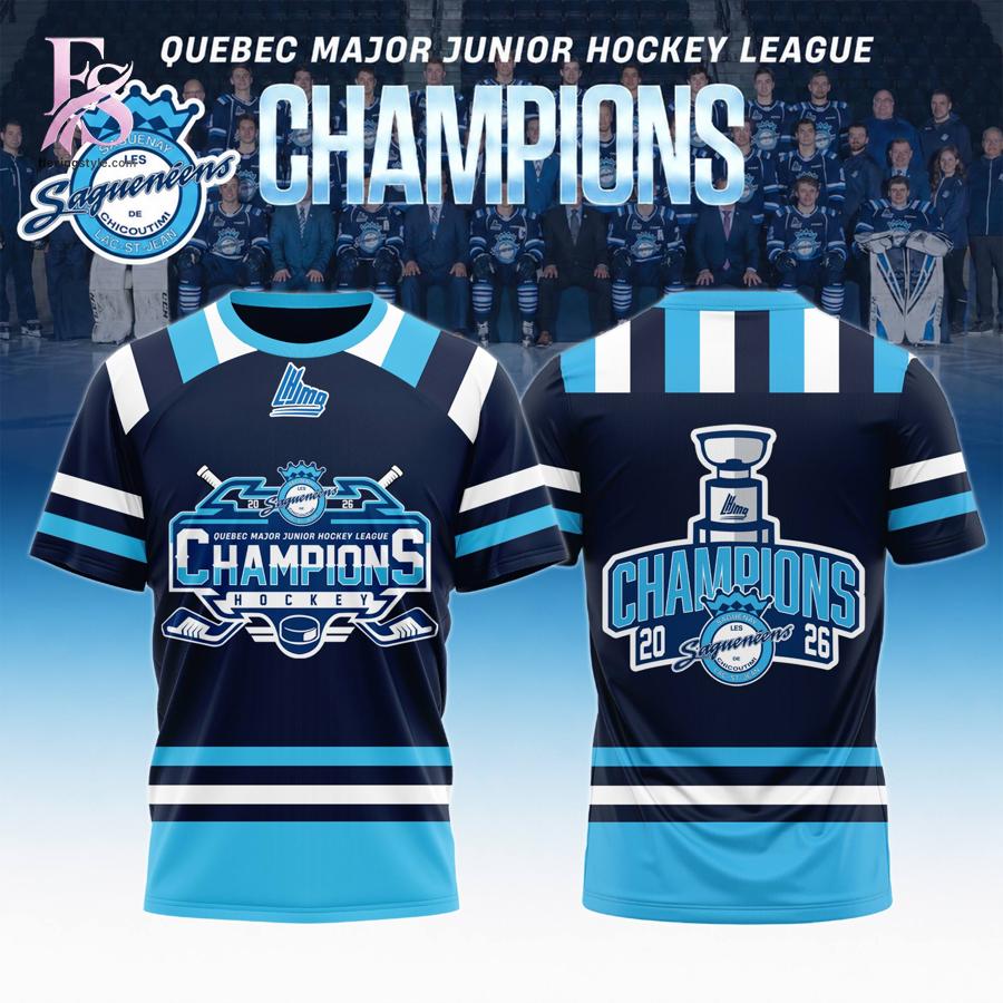High quality fashion apparel suitable for daily wear and casual outfits Chicoutimi Sagueneens 2026 QMJHL Champions Shirt 1