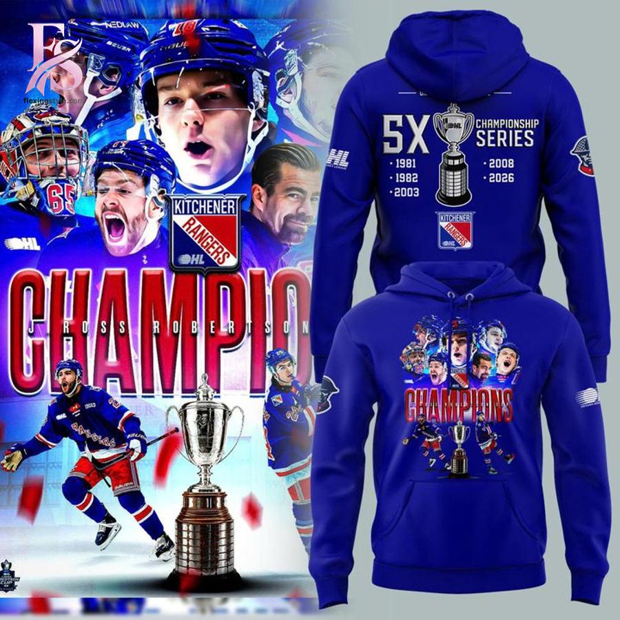 Kitchener Rangers Blue 2026 OHL Champions Hoodie 1 featuring a stylish design made for comfort and everyday wear.