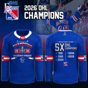 Kitchener Rangers Champions Ontario Hockey League 2026 Jersey 1 featuring a stylish design made for comfort and everyday wear.