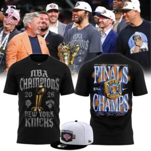 High-quality New York Knicks Nike 2026 NBA Finals Champions Locker Room T Shirt 1 designed for comfort, style, and daily wear.