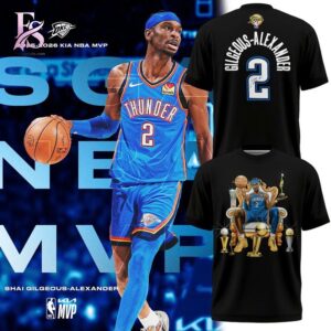 Oklahoma City Thunder Shai Gilgeous Alexander BACK TO BACK MVP T Shirt 1 featuring a stylish design made for comfort and everyday wear.