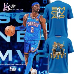 Oklahoma City Thunder Shai Gilgeous Alexander BACK TO BACK MVP T Shirt 4 featuring a stylish design made for comfort and everyday wear.