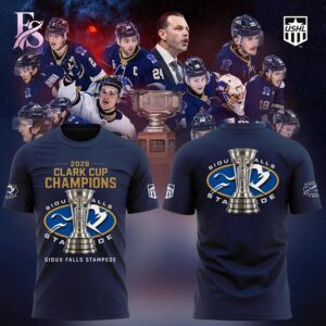 Sioux Falls Stampede 2026 Clark Cup Champions T Shirt 1 featuring a stylish design made for comfort and everyday wear.