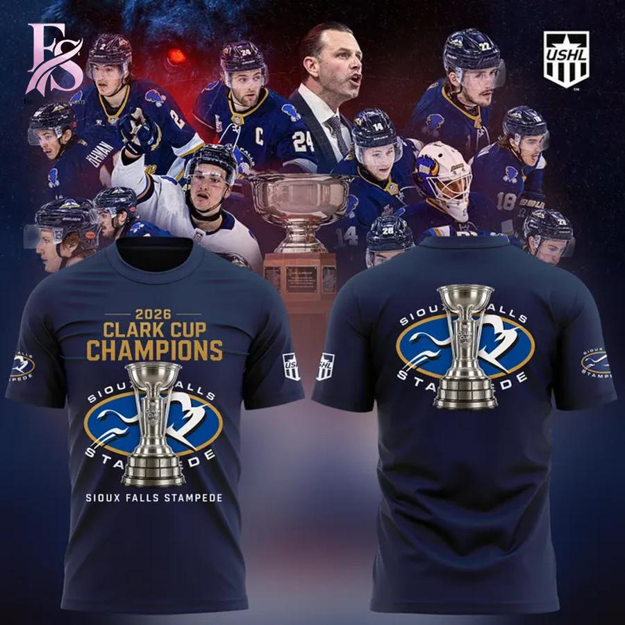 Sioux Falls Stampede 2026 Clark Cup Champions T Shirt 1 featuring a stylish design made for comfort and everyday wear.