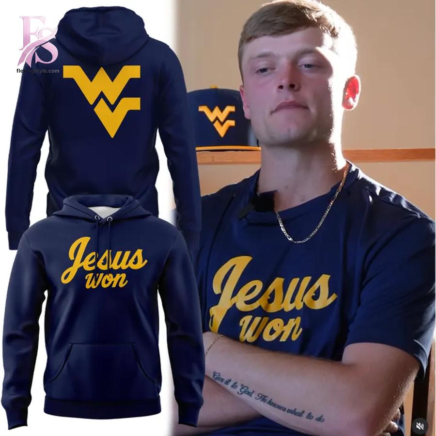 Premium view of West Virginia Mountaineers Jesus Won Hoodie 1 with a bold design and everyday appeal.