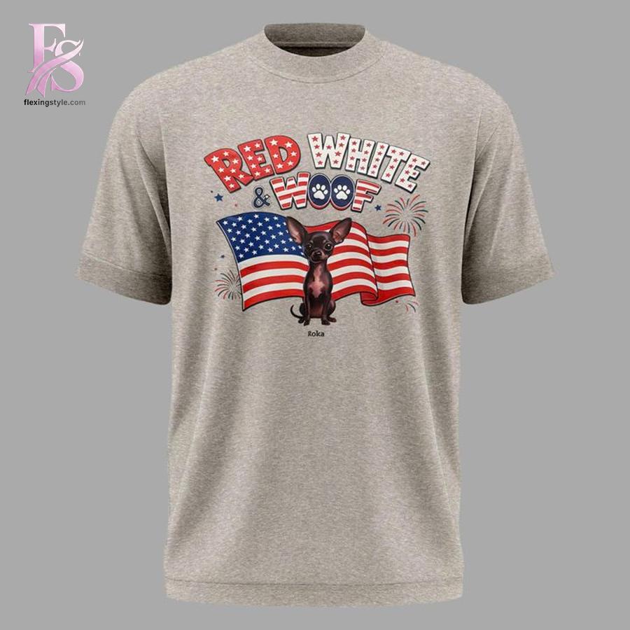 Contemporary fashion apparel in 4th of July Red White Woof T Shirt 2 featuring a clean design, quality materials, and a comfortable fit for daily wear.