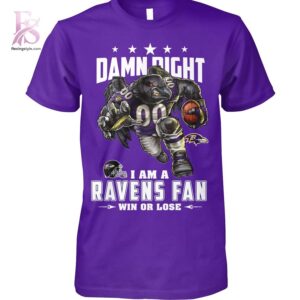Premium view of Damn Right I m A Baltimore Ravens Fan Win or Lose Shirt 1 with a bold design and everyday appeal.