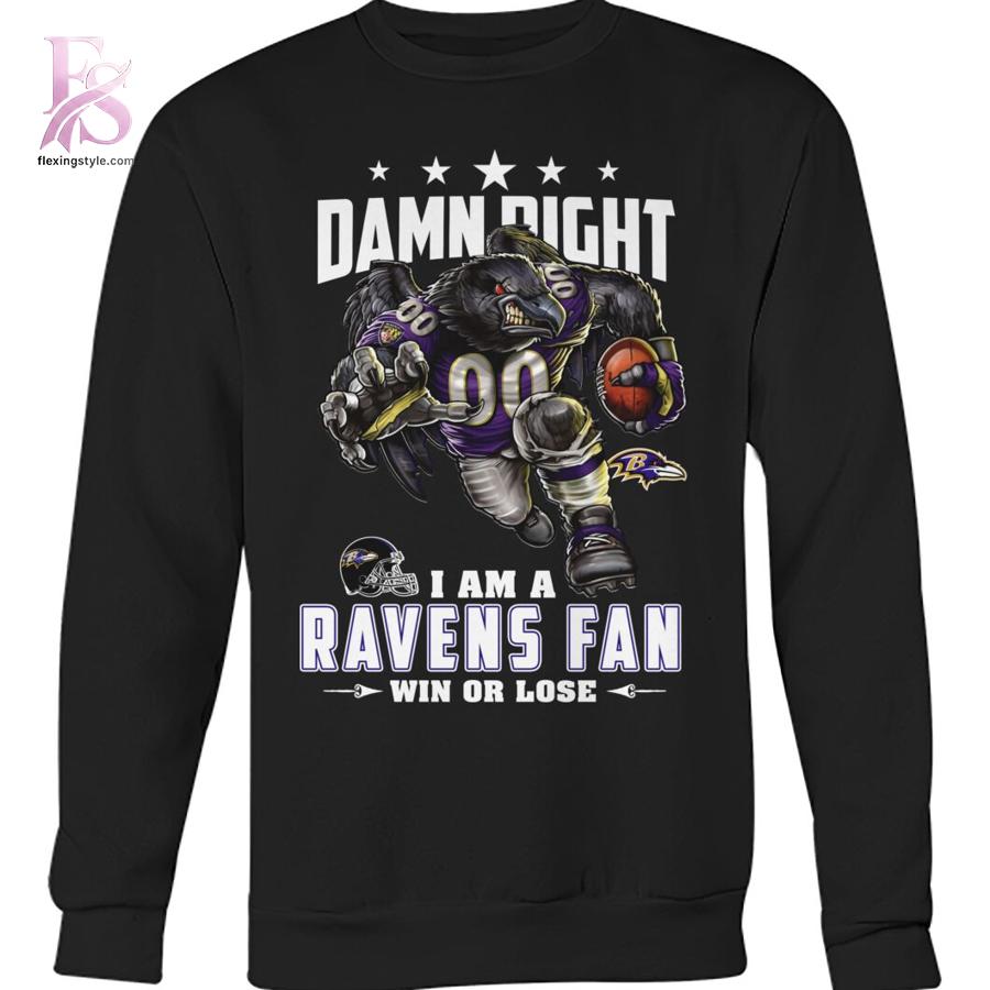 Premium view of Damn Right I m A Baltimore Ravens Fan Win or Lose Shirt 3 with a bold design and everyday appeal.