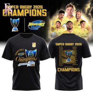 Contemporary fashion apparel in Hurricanes Super Rugby Pacific 2026 Champions TShirt 1 featuring a clean design, quality materials, and a comfortable fit for daily wear.