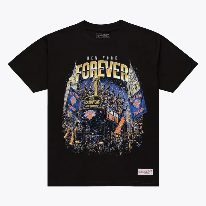 New York Knicks Mitchell Ness Black 2026 NBA Finals Champions Parade T Shirt featuring a standout look with carefully crafted details.